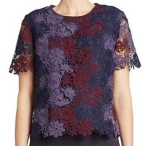 Lord & Taylor 424 Fifth Chemical Lace Embroidered Floral Top